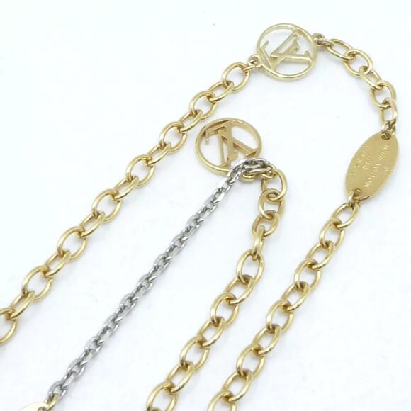 LOUIS VUITTON Sautoir Logo LV Long Necklace M68075 Gold/Silver - Picture 4 of 9